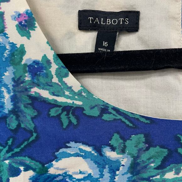 Talbots Silk Cotton Blend Blue Floral Print Sleeveless Top Womens Plus Size 16 - Picture 4 of 5